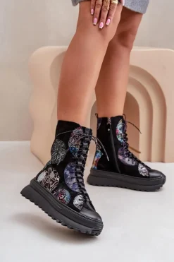 Skórzane Zamszowe Botki Na Platformie Ocieplane Maciejka 06565-01 Czarne
