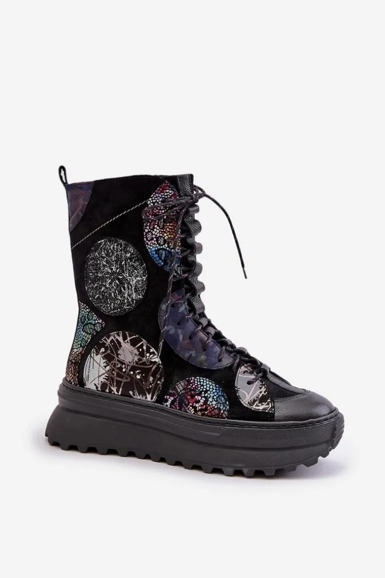 Skórzane Zamszowe Botki Na Platformie Ocieplane Maciejka 06565-01 Czarne