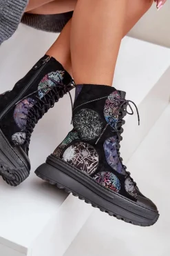 Skórzane Zamszowe Botki Na Platformie Ocieplane Maciejka 06565-01 Czarne