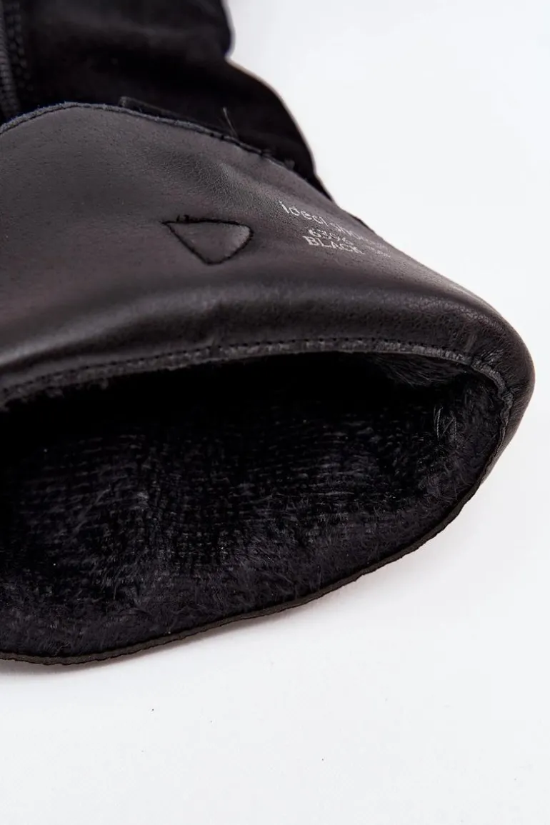 Skórzane Zamszowe Kozaki Kowbojki Damskie Ocieplane Czarne Urselle