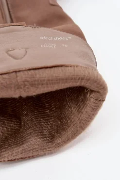 Skórzane Zamszowe Kozaki Kowbojki Damskie Ocieplane Khaki Urselle