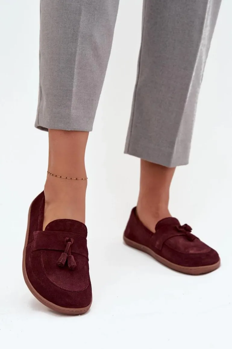 Skórzane Zamszowe Mokasyny Typu Barefoot Zazoo 322 Bordowe