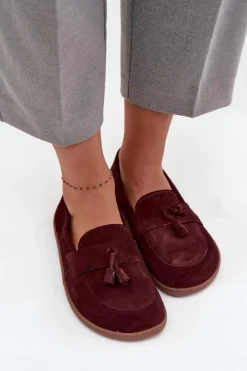 Skórzane Zamszowe Mokasyny Typu Barefoot Zazoo 322 Bordowe