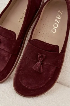 Skórzane Zamszowe Mokasyny Typu Barefoot Zazoo 322 Bordowe
