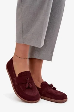 Skórzane Zamszowe Mokasyny Typu Barefoot Zazoo 322 Bordowe