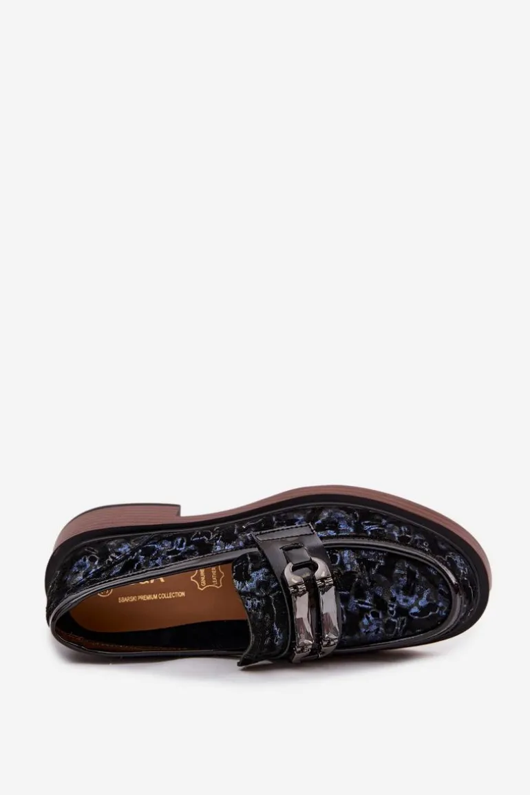 Skórzane Zamszowe Mokasyny Damskie Z Ozdobnym Detalem D&A MR52-178 Czarne