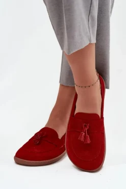 Skórzane Zamszowe Mokasyny Typu Barefoot Zazoo 322 Czerwone