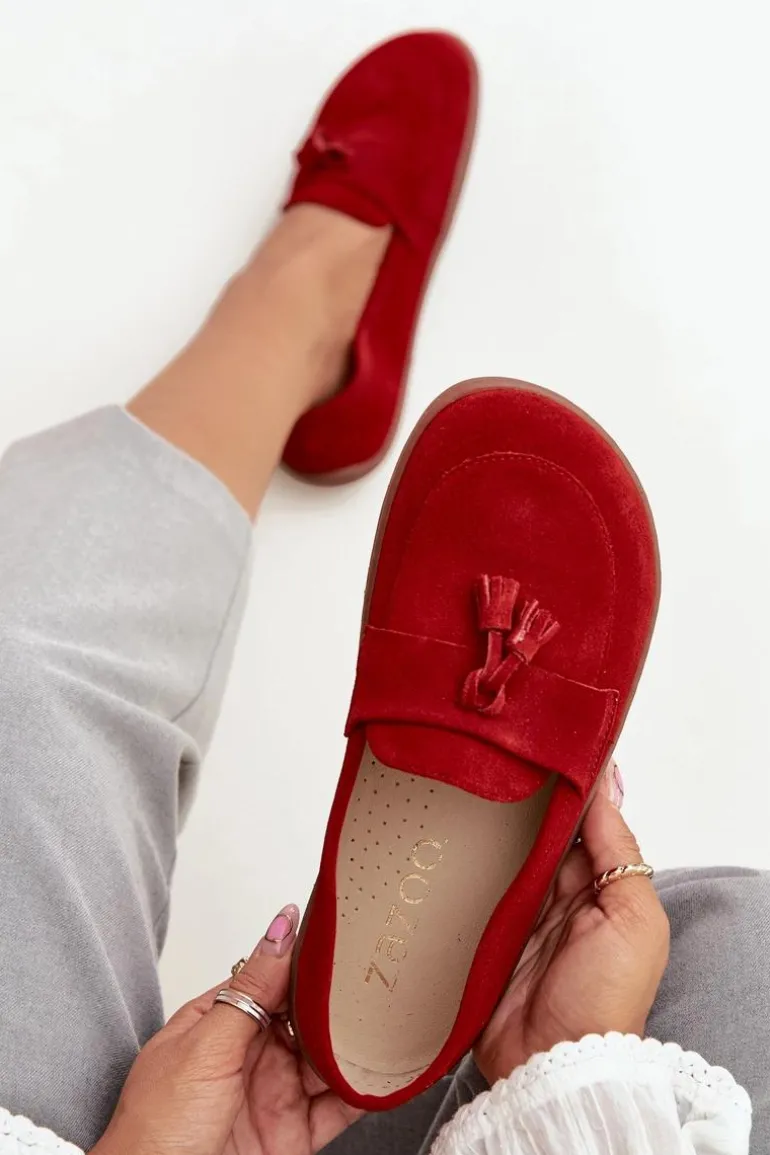 Skórzane Zamszowe Mokasyny Typu Barefoot Zazoo 322 Czerwone