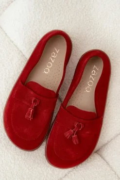 Skórzane Zamszowe Mokasyny Typu Barefoot Zazoo 322 Czerwone