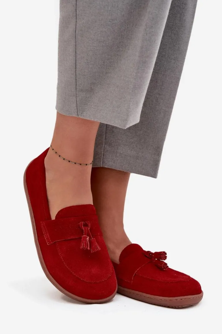 Skórzane Zamszowe Mokasyny Typu Barefoot Zazoo 322 Czerwone