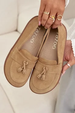 Skórzane Zamszowe Mokasyny Typu Barefoot Zazoo 322 Beżowe