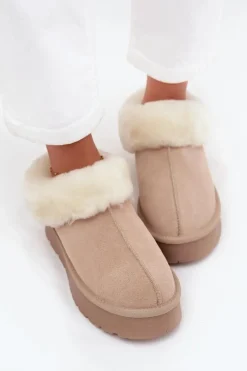 Skórzane Zamszowe Śniegowce Damskie Z Futerkiem Beżowe Mivelle