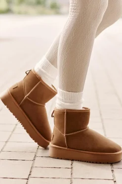 Skórzane Zamszowe Śniegowce Na Platformie Za Kostkę Camel Rianaella