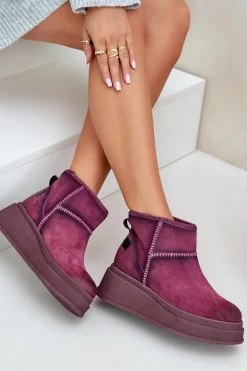 Skórzane Zamszowe Śniegowce Botki Na Platformie I Koturnie Maciejka 06769-23 Bordowe