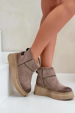 Skórzane Zamszowe Śniegowce Botki Na Platformie I Koturnie Maciejka 06769-02 Ciemnobrązowe