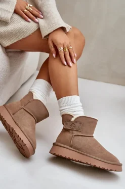 Skórzane Zamszowe Śniegowce Z Futerkiem Vinceza 97951 Beżowe