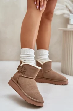 Skórzane Zamszowe Śniegowce Z Futerkiem Vinceza 97951 Beżowe