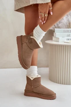 Skórzane Zamszowe Śniegowce Z Futerkiem Vinceza 97951 Beżowe