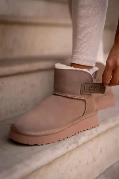 Skórzane Zamszowe Śniegowce Z Futerkiem Vinceza 97951 Beżowe