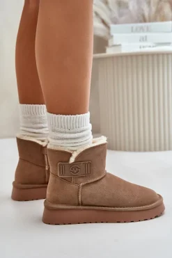 Skórzane Zamszowe Śniegowce Z Futerkiem Vinceza 97951 Beżowe