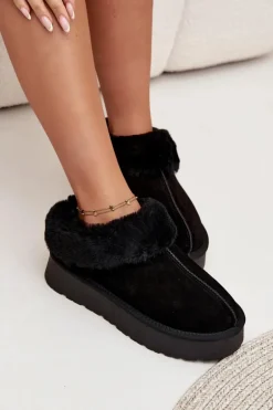 Skórzane Zamszowe Śniegowce Damskie Z Futerkiem Czarne Mivelle