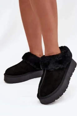 Skórzane Zamszowe Śniegowce Damskie Z Futerkiem Czarne Mivelle
