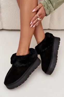 Skórzane Zamszowe Śniegowce Damskie Z Futerkiem Czarne Mivelle