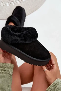 Skórzane Zamszowe Śniegowce Damskie Z Futerkiem Czarne Mivelle