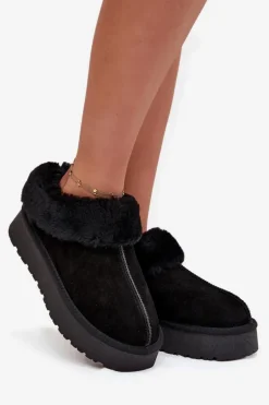 Skórzane Zamszowe Śniegowce Damskie Z Futerkiem Czarne Mivelle