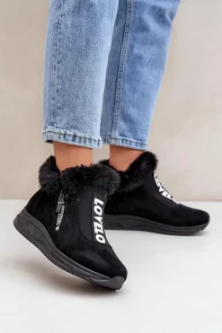 Sneakersy Botki Damskie Z Futerkiem Czarne Zeriana