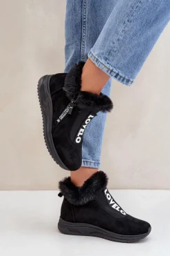 Sneakersy Botki Damskie Z Futerkiem Czarne Zeriana