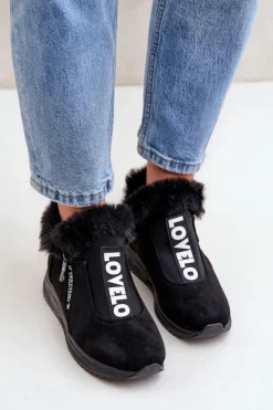 Sneakersy Botki Damskie Z Futerkiem Czarne Zeriana