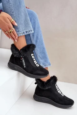 Sneakersy Botki Damskie Z Futerkiem Czarne Zeriana