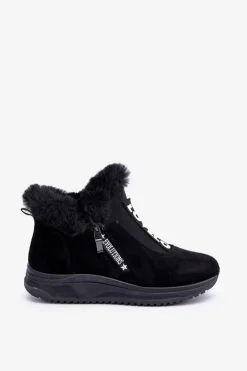 Sneakersy Botki Damskie Z Futerkiem Czarne Zeriana