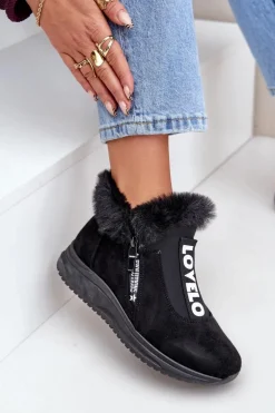 Sneakersy Botki Damskie Z Futerkiem Czarne Zeriana