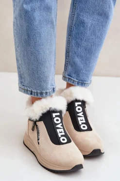 Sneakersy Botki Damskie Z Futerkiem Beżowe Zeriana