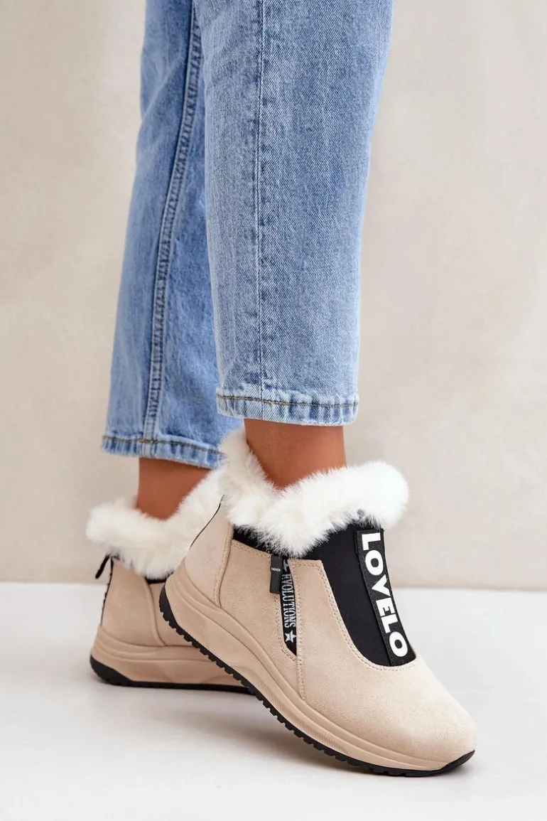 Sneakersy Botki Damskie Z Futerkiem Beżowe Zeriana