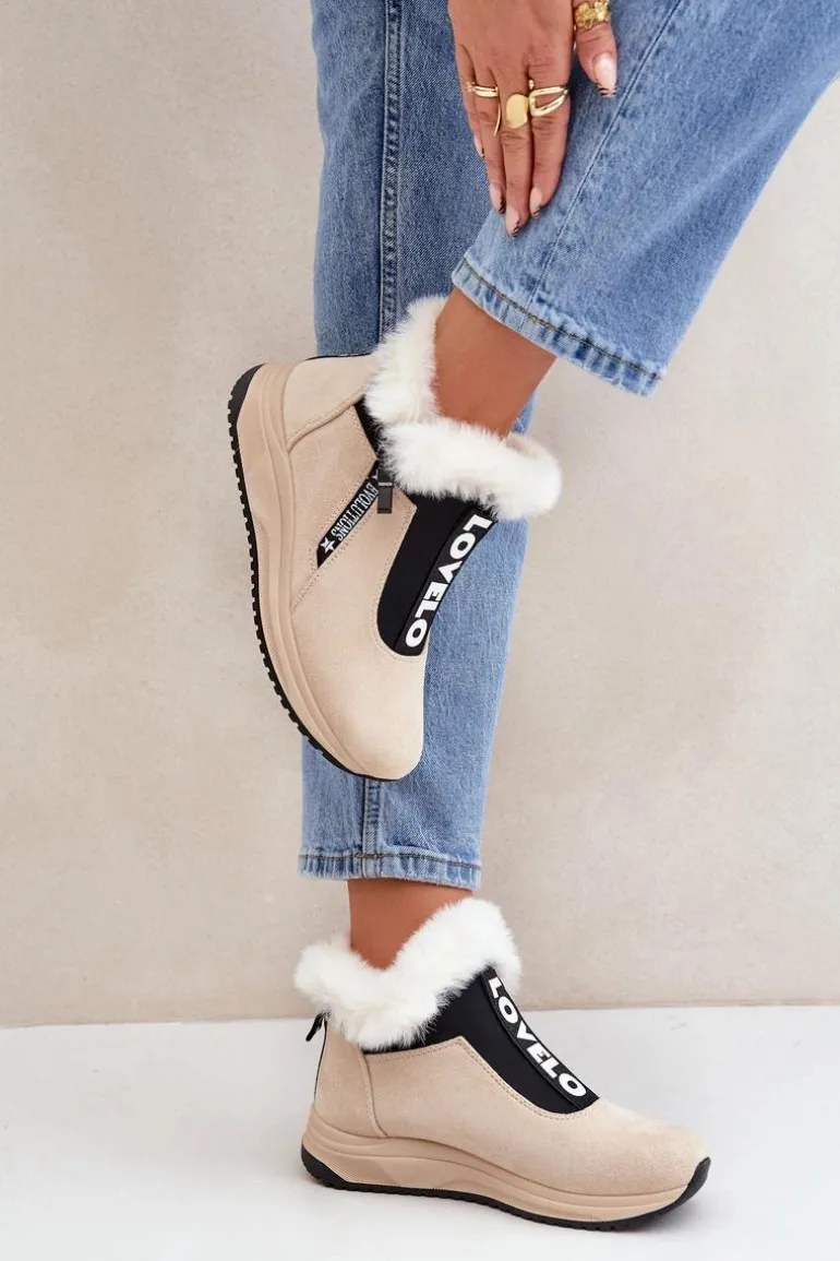 Sneakersy Botki Damskie Z Futerkiem Beżowe Zeriana