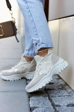 Sneakersy Buty Sportowe Beżowo-Złote Phinell