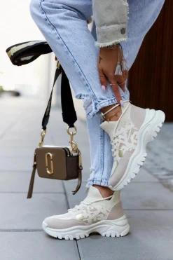 Sneakersy Buty Sportowe Beżowo-Złote Phinell