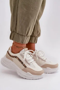 Sneakersy Buty Sportowe Damskie Na Grubej Podeszwie Beżowe Lerila