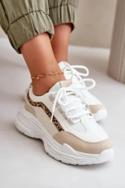 Sneakersy Buty Sportowe Damskie Na Grubej Podeszwie Beżowe Lerila