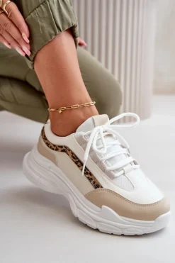 Sneakersy Buty Sportowe Damskie Na Grubej Podeszwie Beżowe Lerila