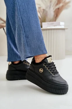 Sneakersy Buty Sportowe Damskie Ocieplane Na Masywnej Podeszwie Czarne Ardiela