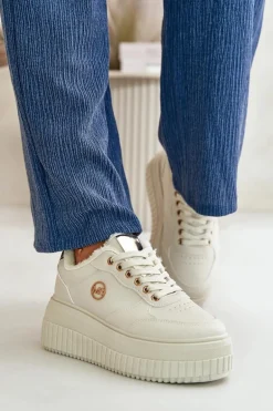 Sneakersy Buty Sportowe Damskie Ocieplane Na Masywnej Podeszwie Beżowe Ardiela