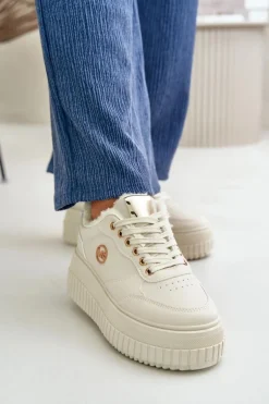 Sneakersy Buty Sportowe Damskie Ocieplane Na Masywnej Podeszwie Beżowe Ardiela