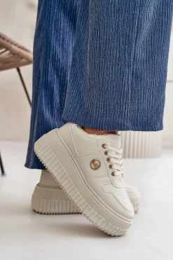 Sneakersy Buty Sportowe Damskie Ocieplane Na Masywnej Podeszwie Beżowe Verissha