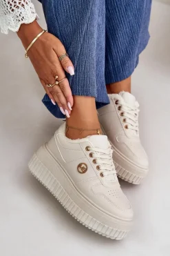 Sneakersy Buty Sportowe Damskie Ocieplane Na Masywnej Podeszwie Beżowe Verissha