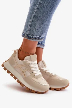 Sneakersy Buty Sportowe Damskie Sznurowane Na Platformie Beżowe Mialunae