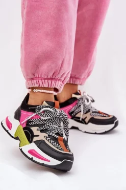 Sneakersy Buty Sportowe Damskie Z Podwójnym Sznurowaniem Czarne Efobell